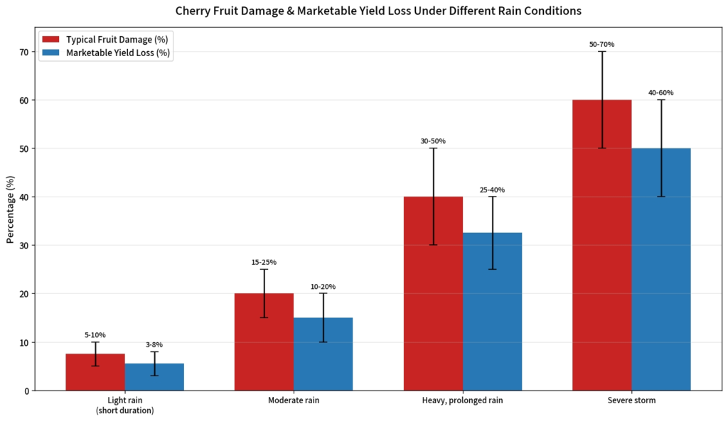 How Much Yield Can Rain Damage Cost a Cherry Grower? cherry damage & marketable yield loss by rain event intensity