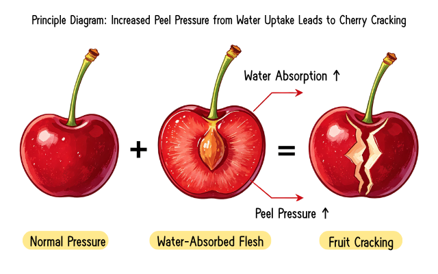 principle diagram increased peel pressure from water uptake leads to cherry cracking